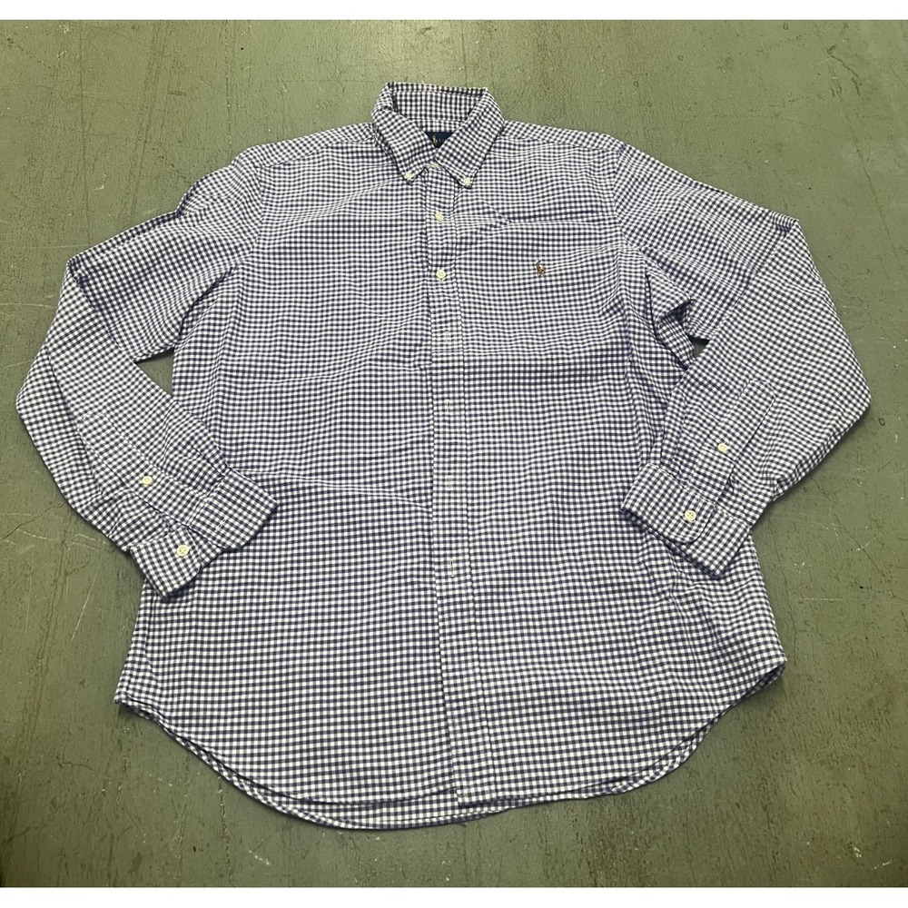 Polo Ralph Lauren Shirt Mens L White Purple Gingham Pony Embroidered Button-Down